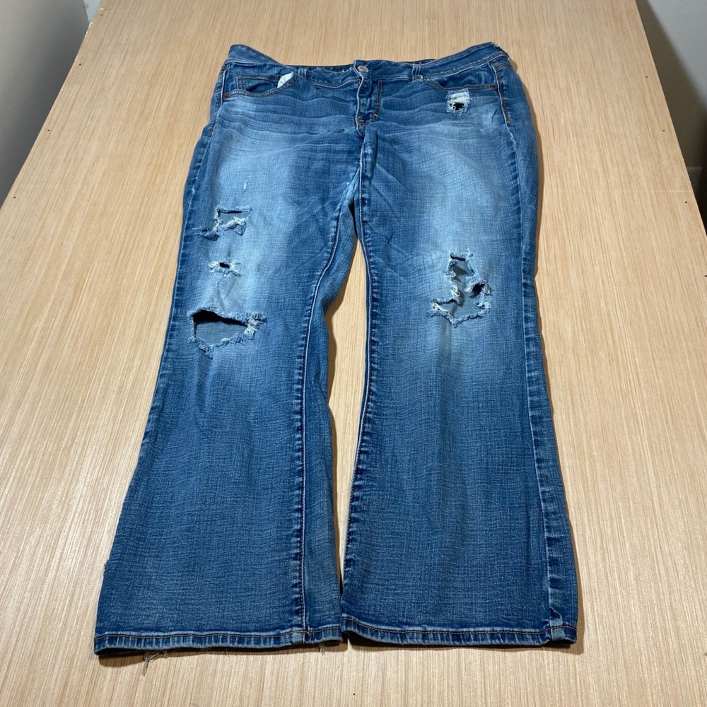 American Eagle Kickboot Jeans Womens 16 Short Blue Distressed Sequin Flap Pocket